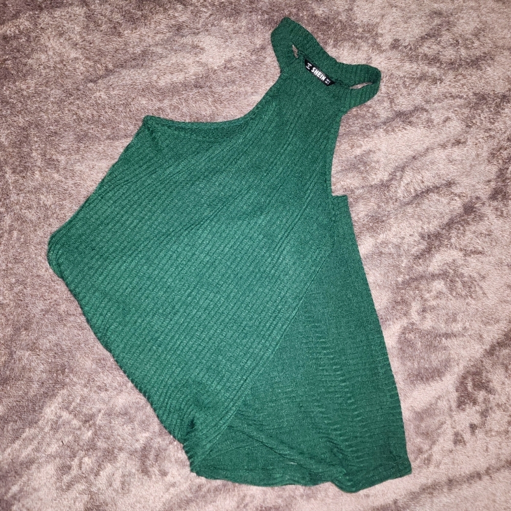 Shein | Rich Green Ribbed High Neck Cold Shoulder Dress | Small | Bodycon Mini